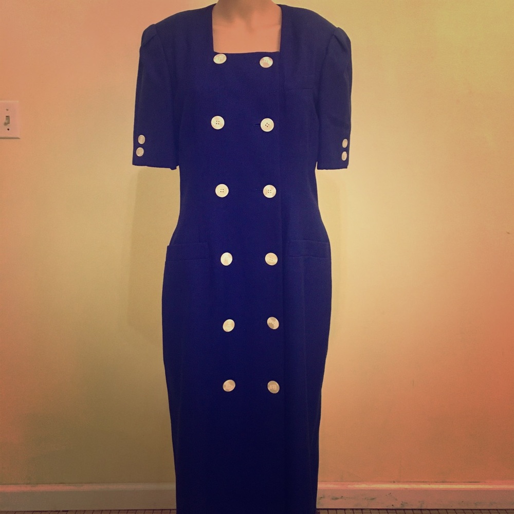 Vintage Blue Dress with White Buttons