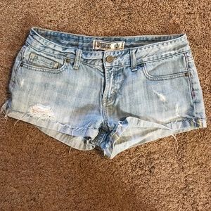 Destroyed light wash PINK denim shorts