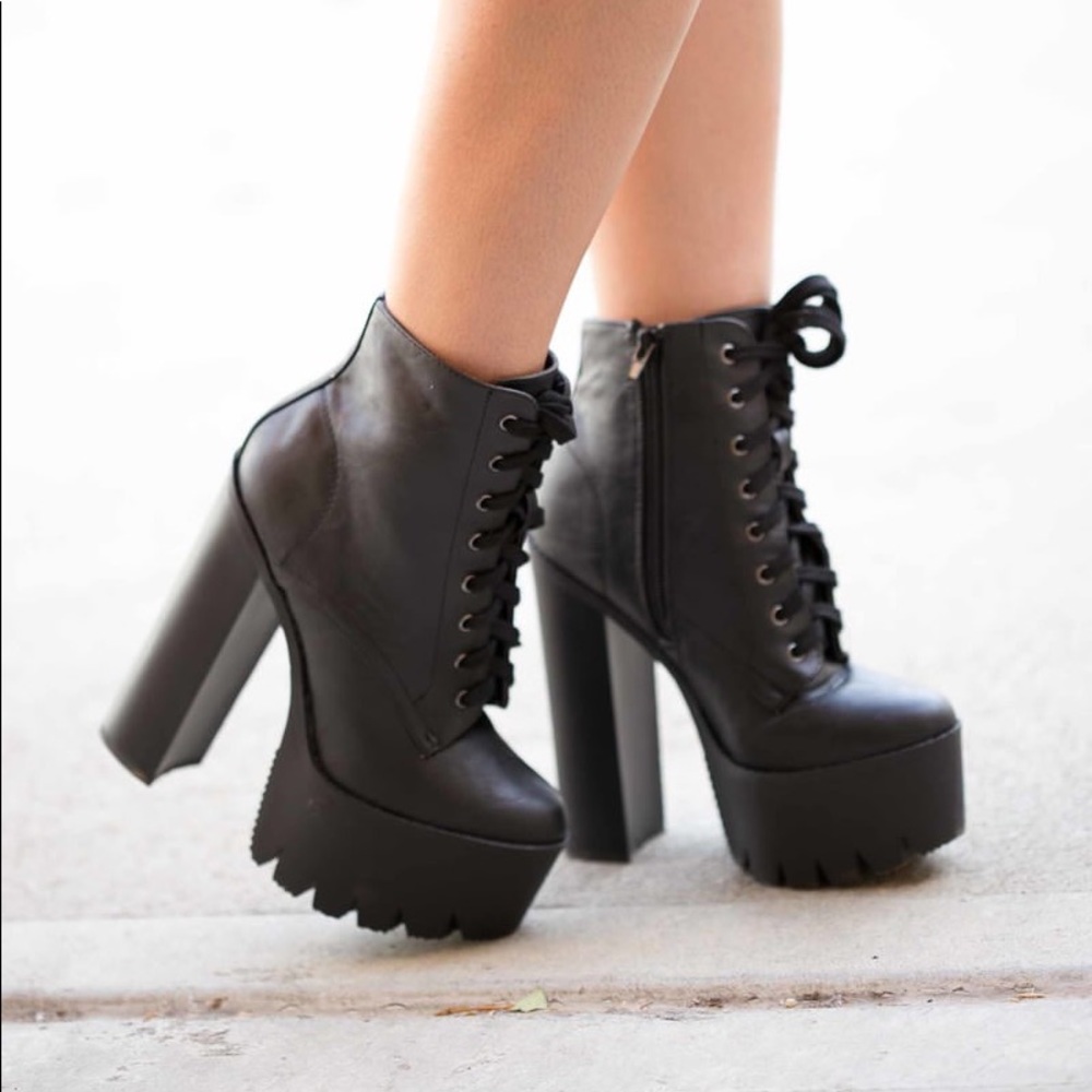 Lace Up Faux Leather Platform Booties