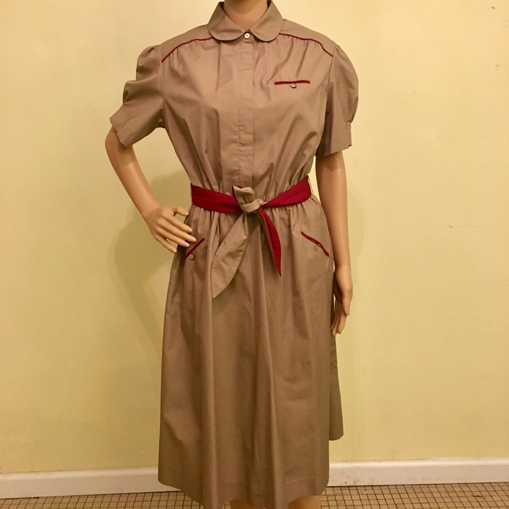 1950s khakis Dress with Red Accent