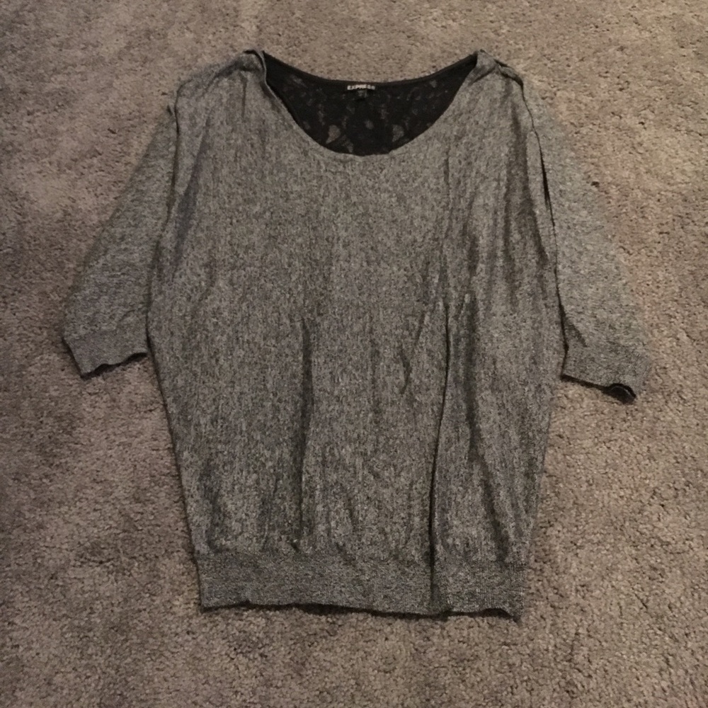 Gray sweater with black lace