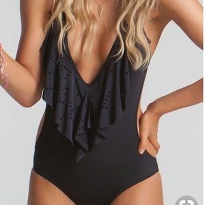 Plunge one piece swimsuit Black