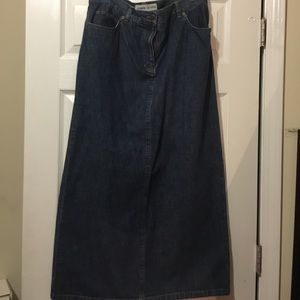 Blue long length denim skirt
