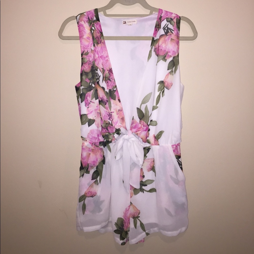 Deep V Tie Floral Romper