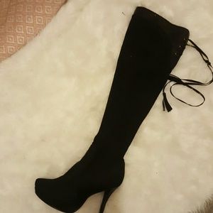 Knee high suede high heel boots