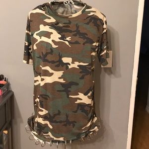 Distressed camo tshirt dress