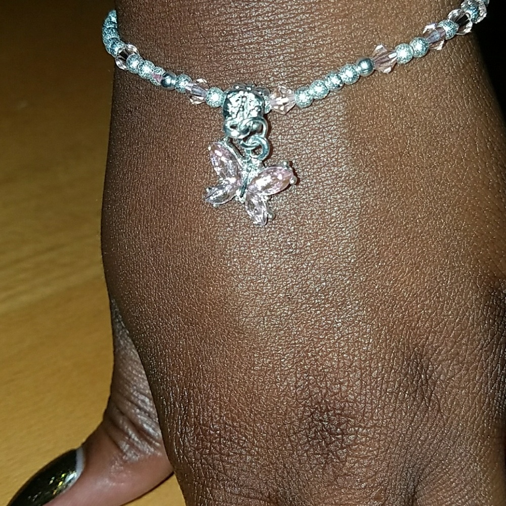 Homemade seed bead elastic Bracelet w/charm