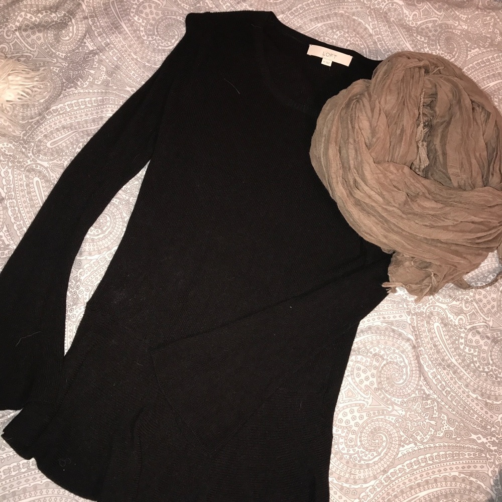 Loft: Black Bell Sleeve Light Sweater/Blouse