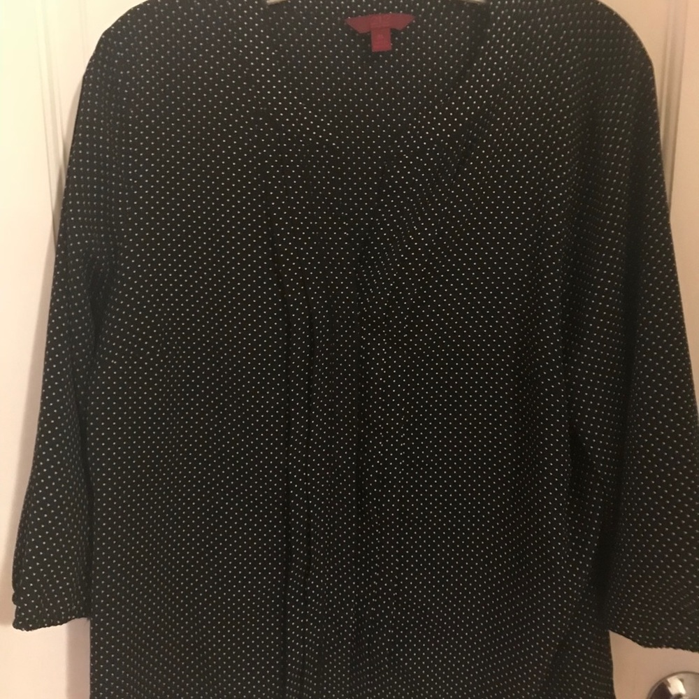 Black and White Polka Dot Blouse, hidden buttons.
