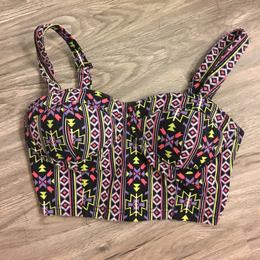 Crop top geometric print bustier
