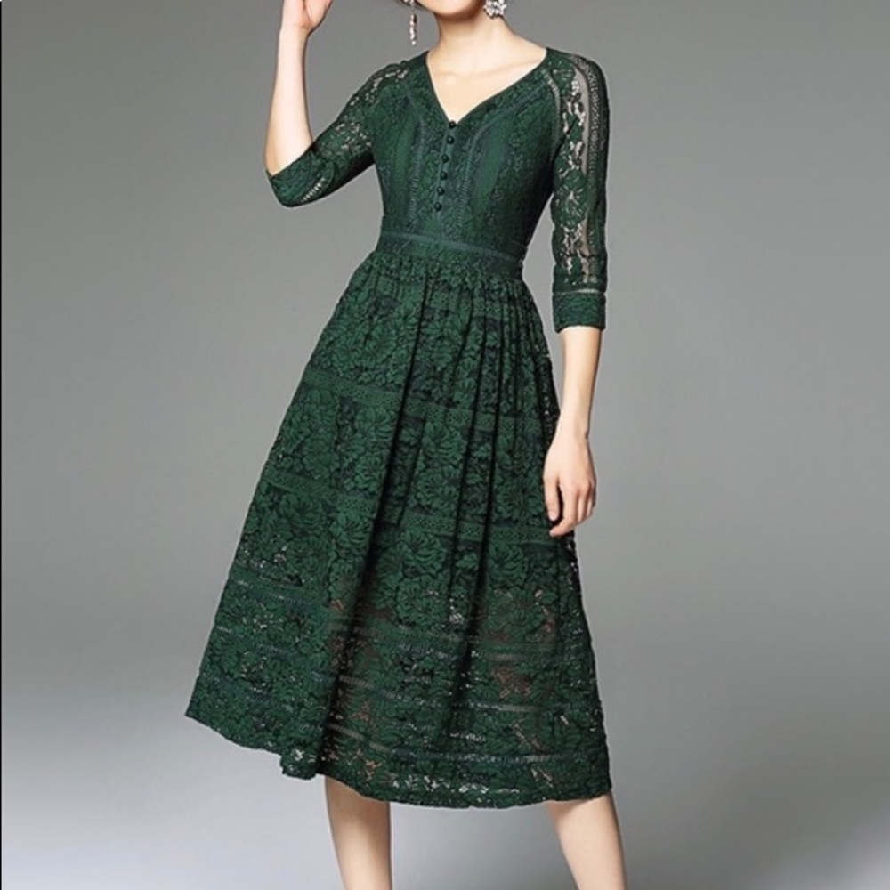 Charming Emerald Long Sleeve Midi Dress