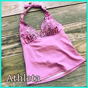 🌸XS Eye catching Mauve Aztec twin tie Tankini NEW