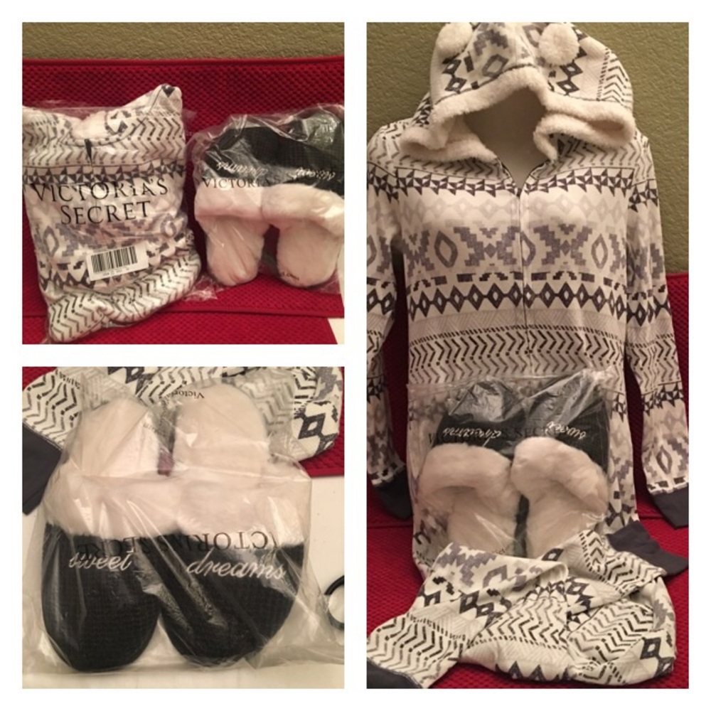 Victoria’s Secret onesie and slippers