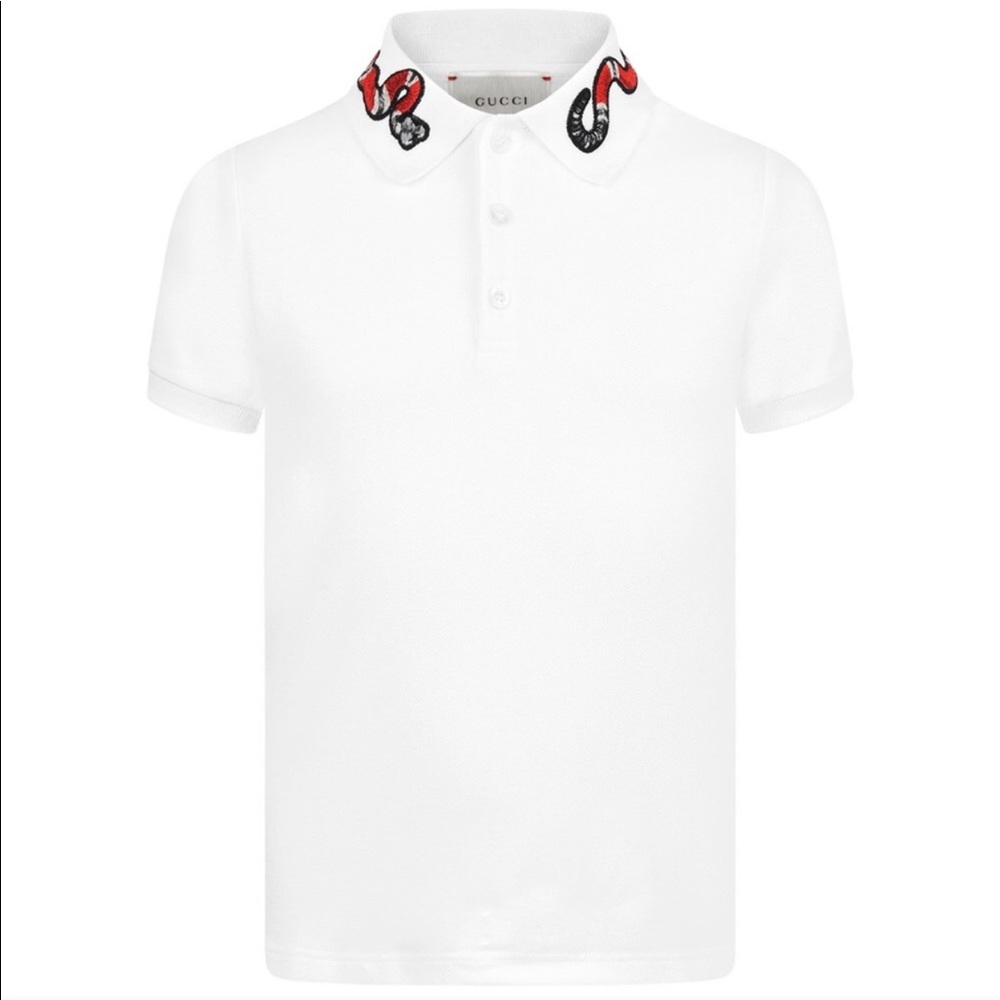 White Gucci shirt with embroidered snake collar