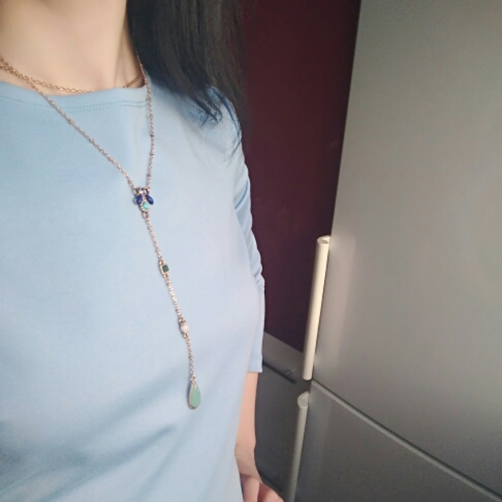 Long Chic Geometric Drop Gemstone Necklace - Picture 6 of 6