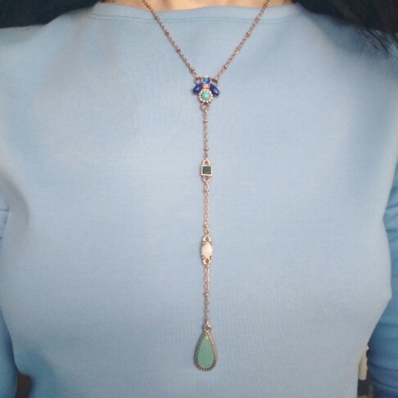 Long Chic Geometric Drop Gemstone Necklace - Picture 2 of 6