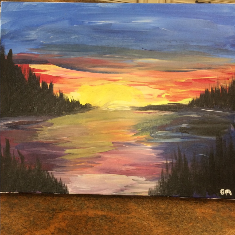 Beautiful sunset watercolor painting