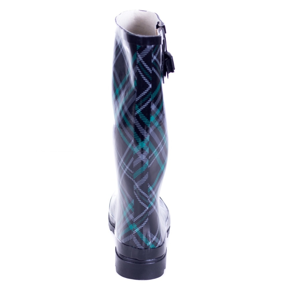 Women's  Rubber Rain Boots, Black Plaid - Picture 3 of 3