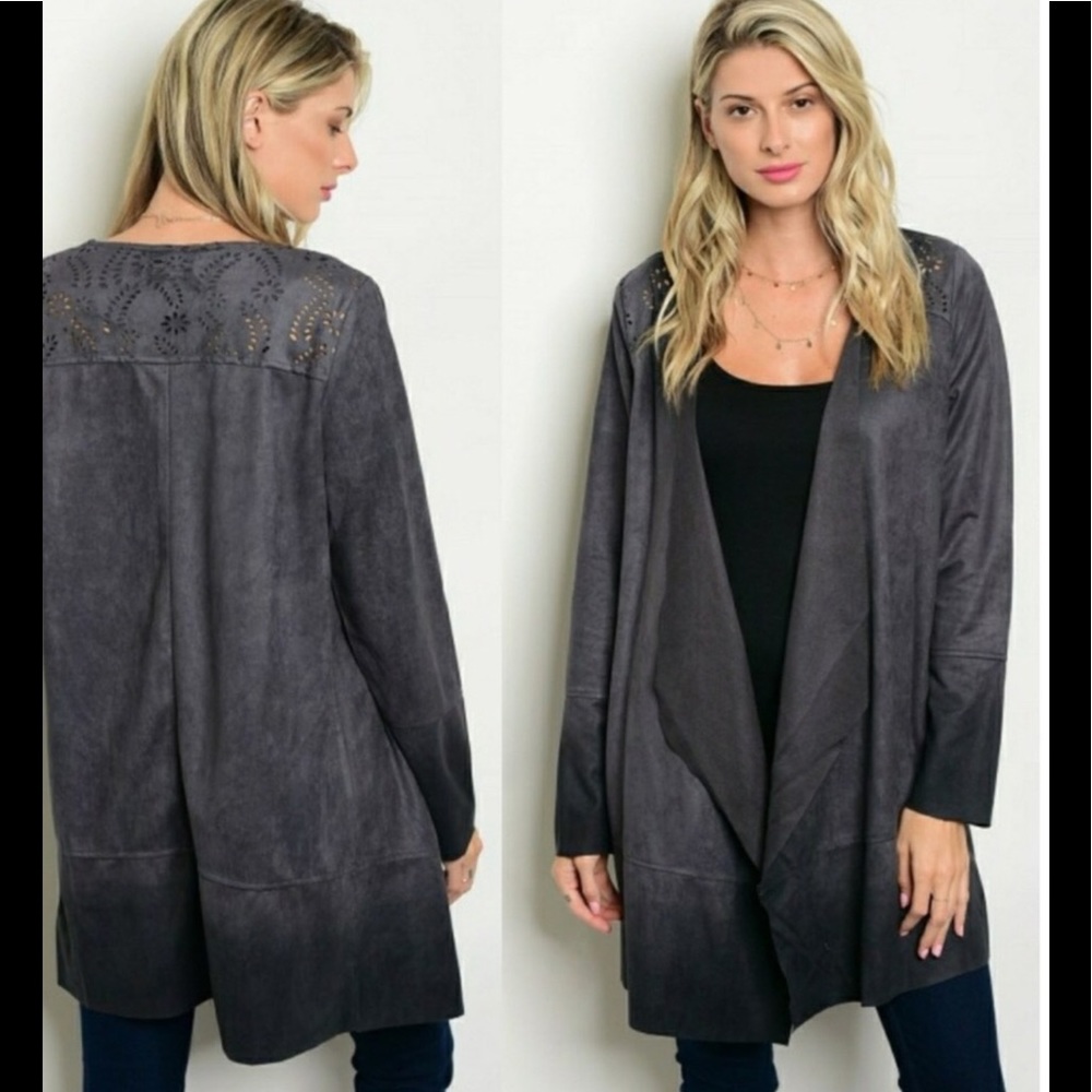 Charcoal faux suede cardigan
