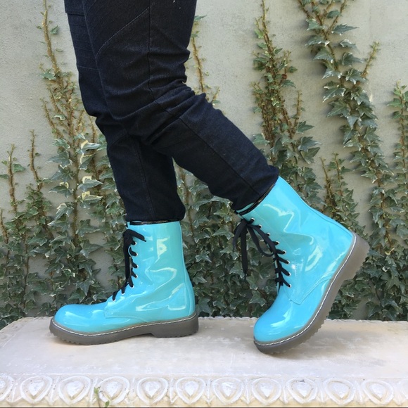 Turquoise Combat Boots - Picture 2 of 6