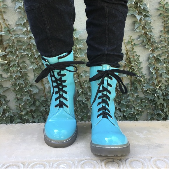 Turquoise Combat Boots - Picture 3 of 6
