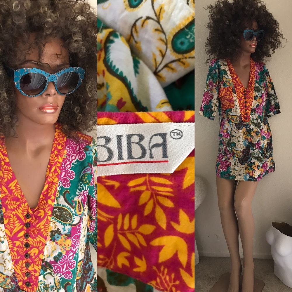 BIBA Cotton Resortwear Cover-Up Mini Dress /Top 34