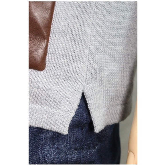 J. Crew Gray Faux Leather Pockets Sweater - Picture 2 of 3