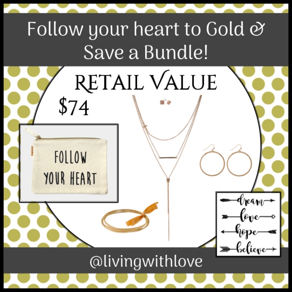 Gold Tone Bundle of Dainty Jewelry & Eco Zip Pouch