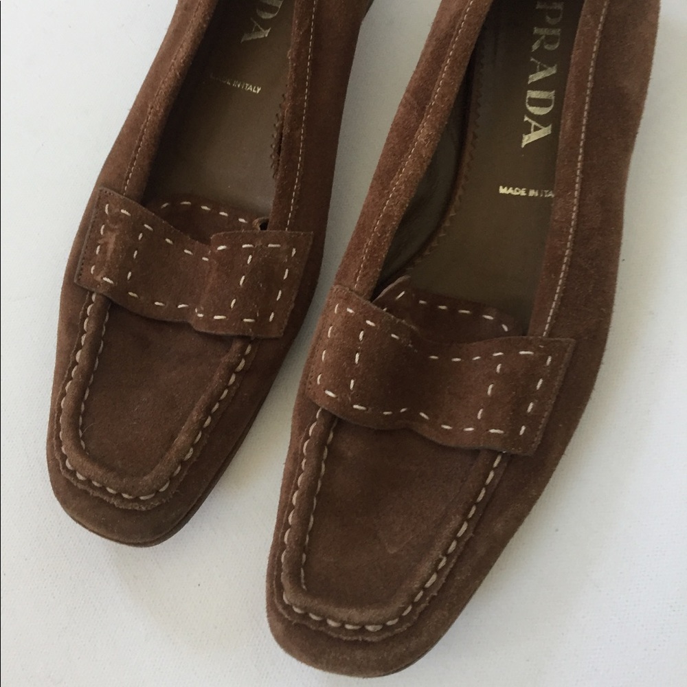 Prada Brown Suede Leather Penny Loafer Flats