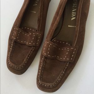 Prada Brown Suede Leather Penny Loafer Flats