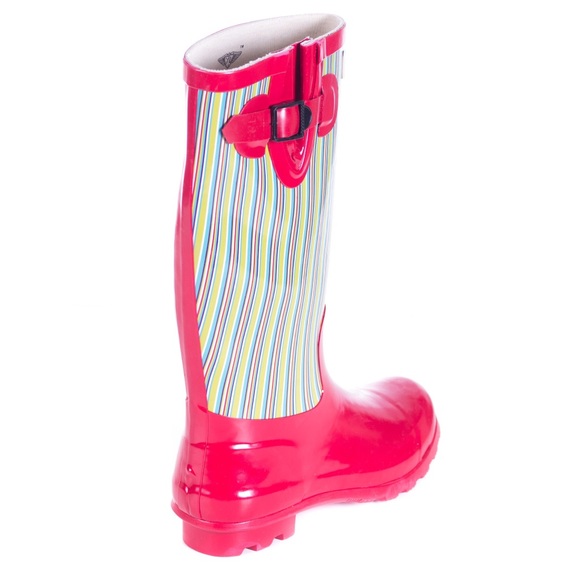 Women Red Retro Design Rubber Rain Boots - Picture 2 of 3