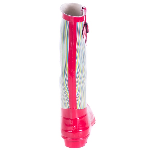 Women Red Retro Design Rubber Rain Boots - Picture 3 of 3