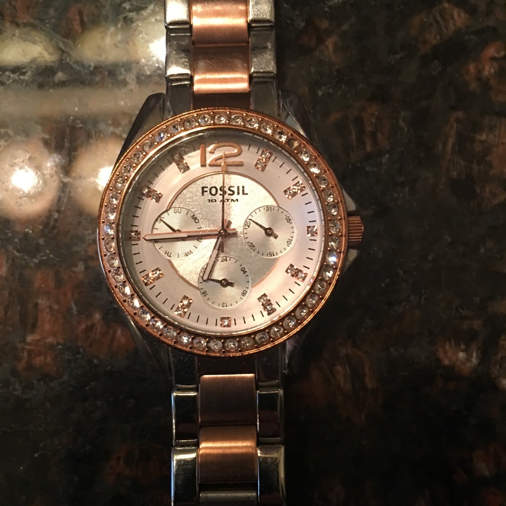 Fossil two tone silver and rose gold watch