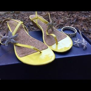 Women's Yellow Edgewood T Strap Demi Wedge Sandals