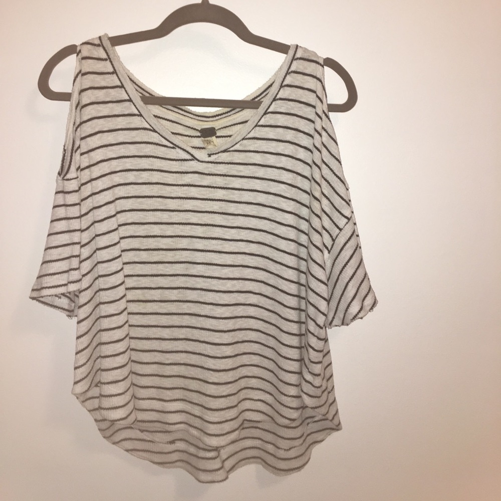 Free People striped shoulder cut out shirt