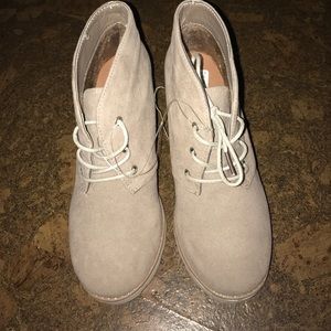 Beige Suede Wedge Booties