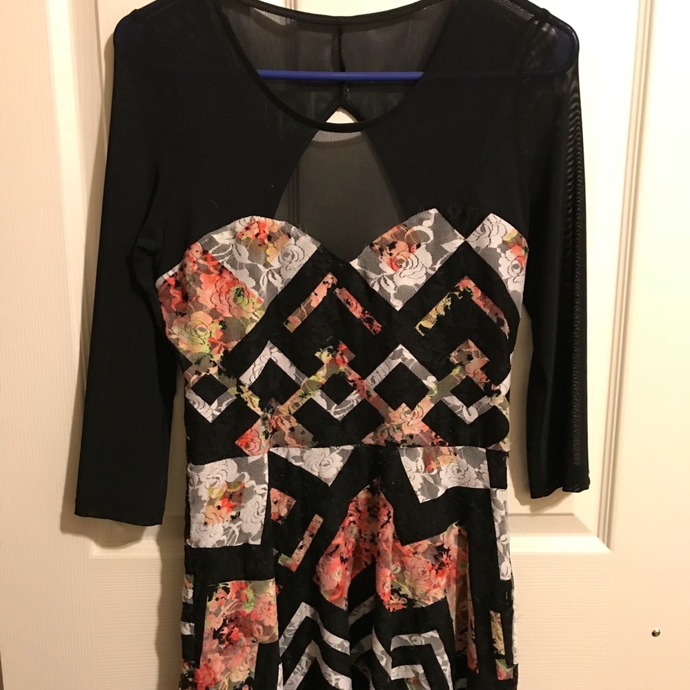 Floral Dress with Mesh Sleeves