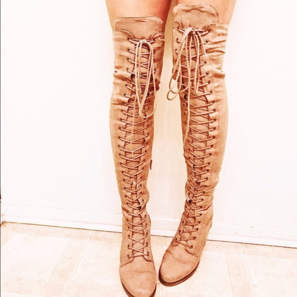 Thigh high lace up boots (fits size 9)