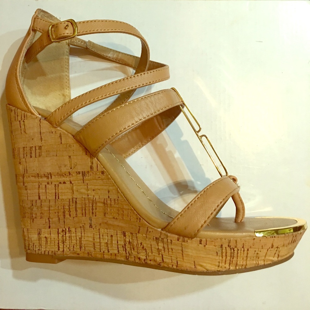 Dolce Vita Tabby Gold & Nude Cork Wedge Size 7.5