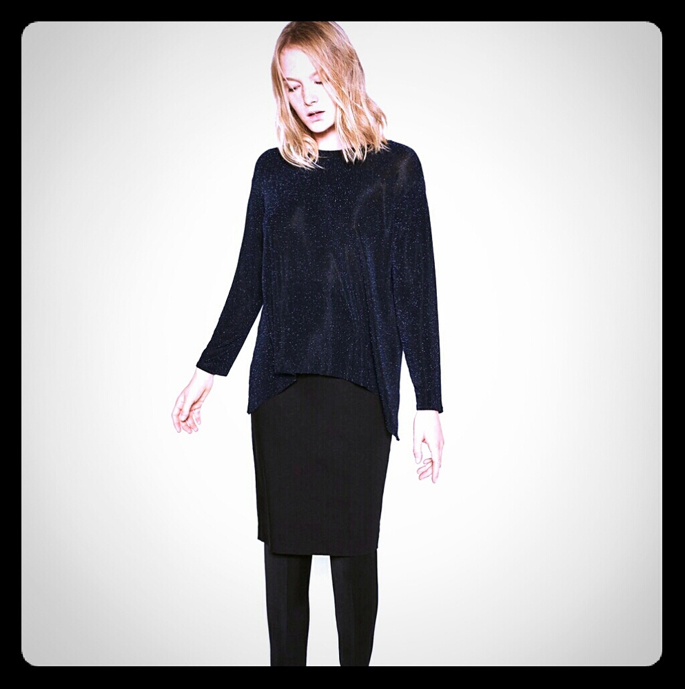 ZARA Shiny Metallic Navy Blue New Top