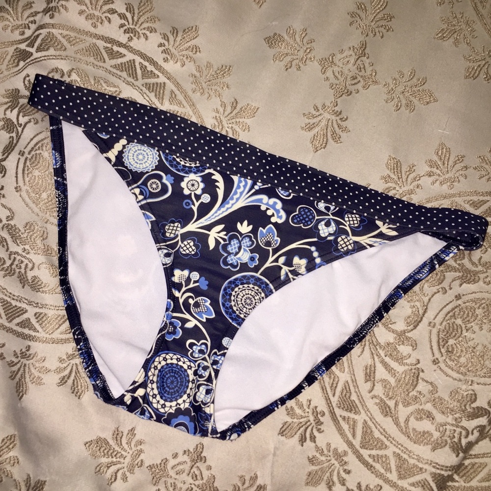 LOFT navy blue polka dot and floral bikini bottom