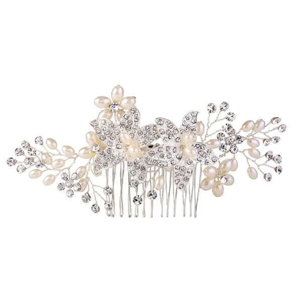 Rhinestone crystal white pearl big flower comb