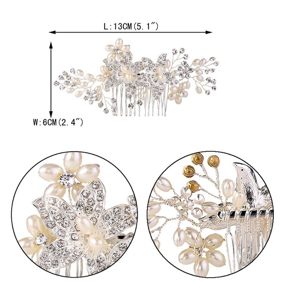 Rhinestone crystal white pearl big flower comb