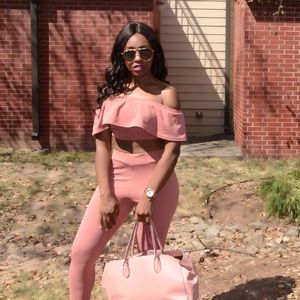 Pink frill cropped set