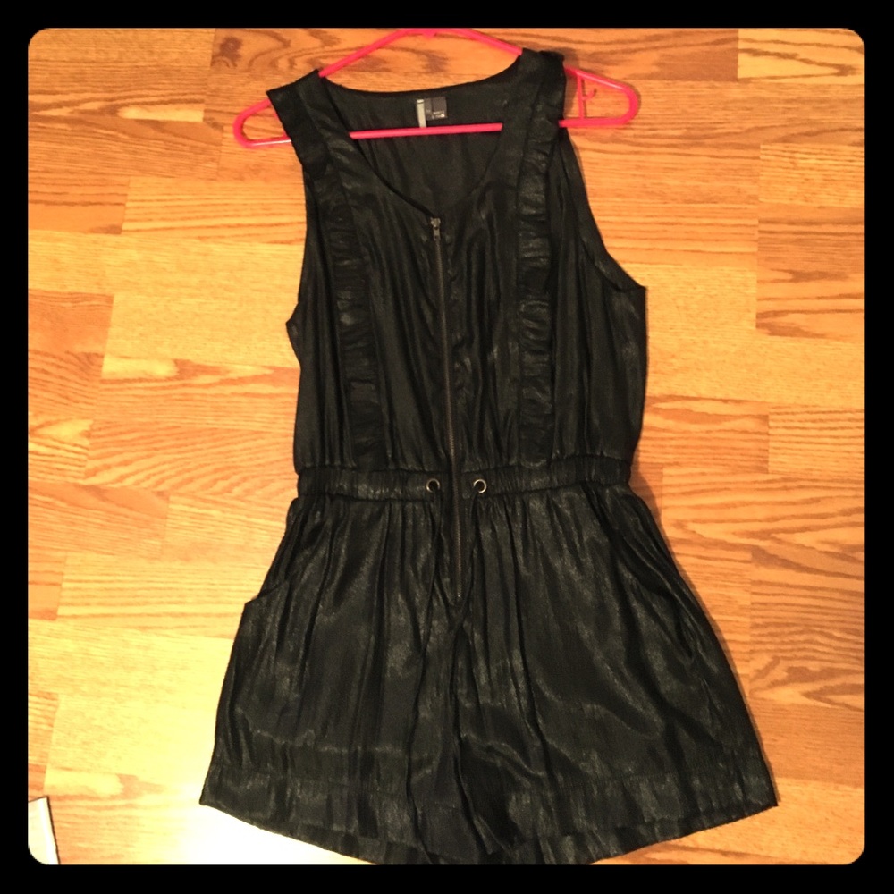 Black shimmer romper with adjustable waist strings
