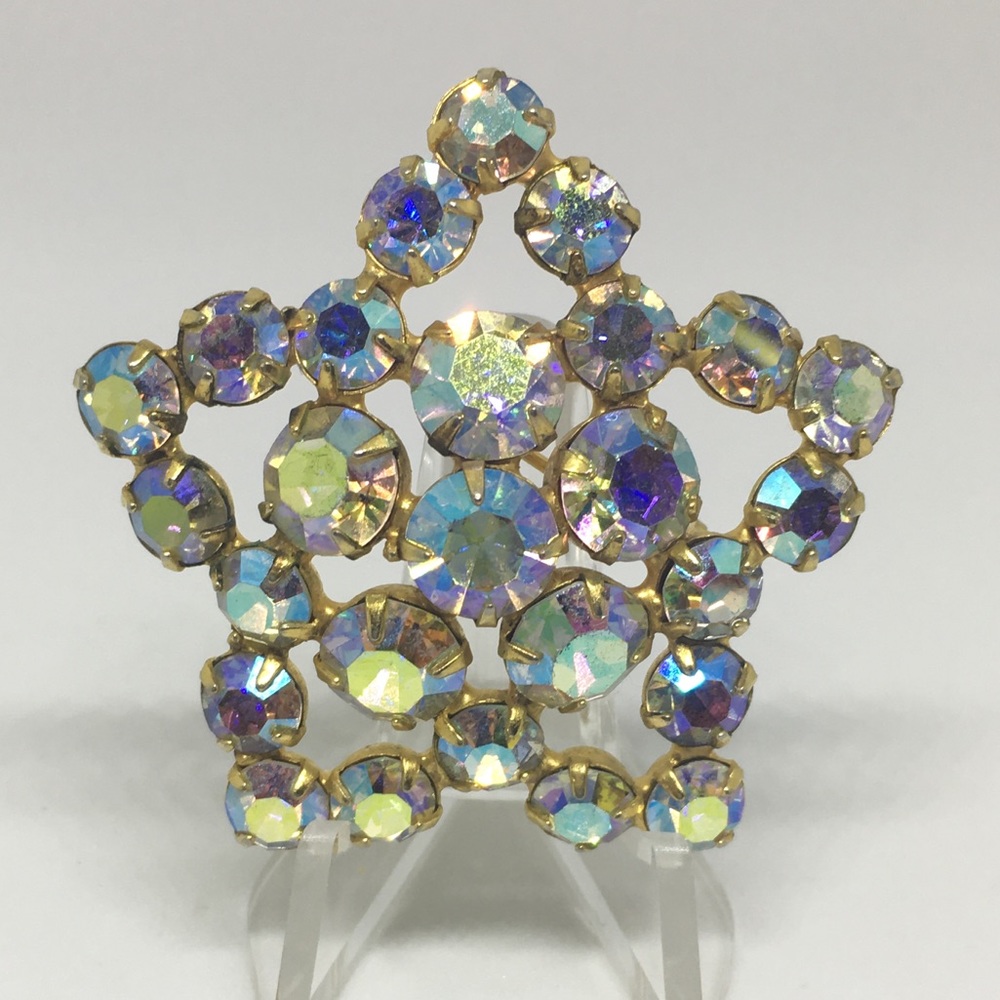 Vintage Star Aurora Borealis Rhinestone Brooch Pin