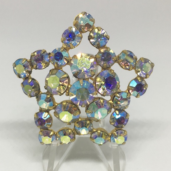Vintage Star Aurora Borealis Rhinestone Brooch Pin - Picture 1 of 3