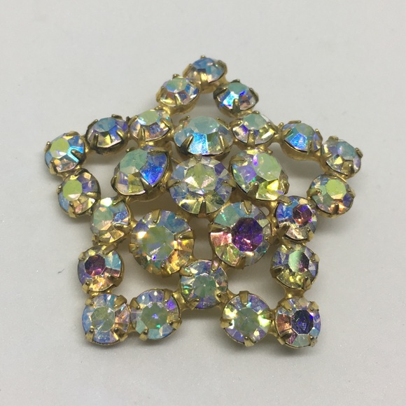 Vintage Star Aurora Borealis Rhinestone Brooch Pin - Picture 3 of 3