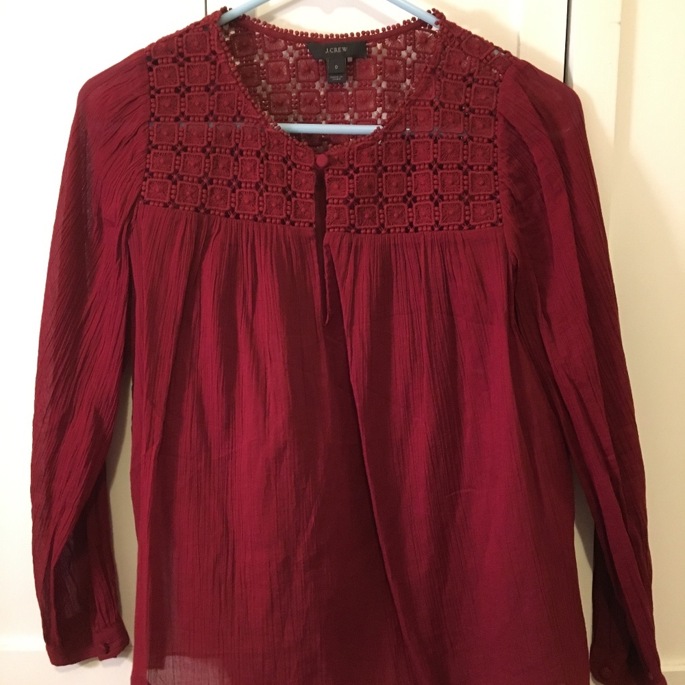 J. Crew 100% Cotton Flowing Deep Red Blouse Sz 0