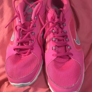 Pink/white/silver tennis shoe